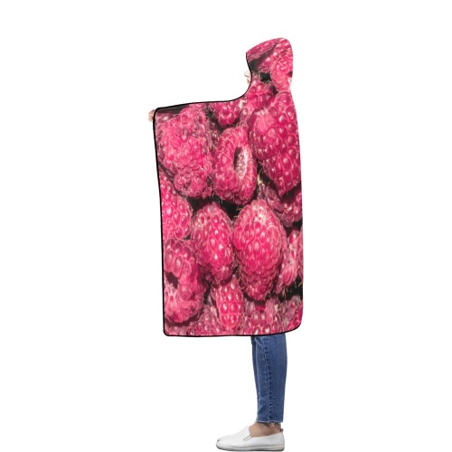Raspberry red sweet yummy berries Flannel Hooded Blanket 56''x80''