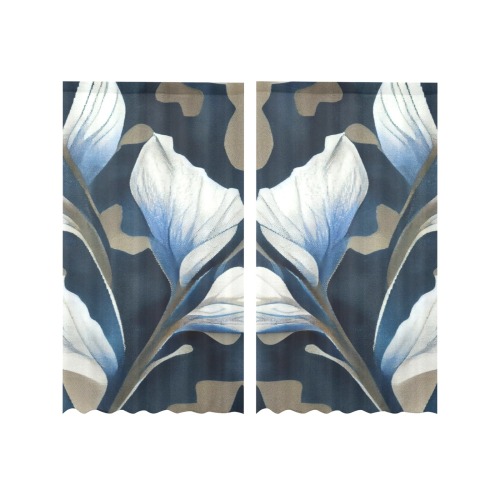 blue and white pattern 3 Gauze Curtain 28"x63" (Two-Piece)