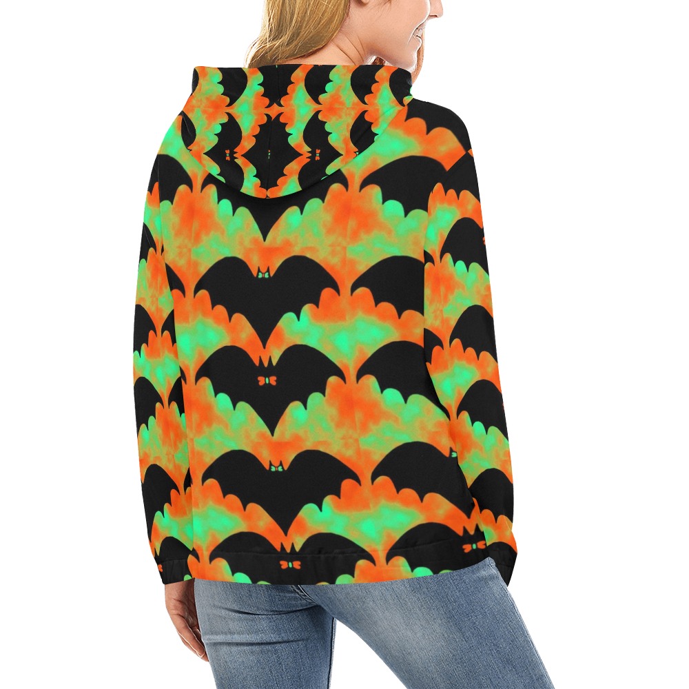 Bats And Bows Orange Green All Over Print Hoodie for Women (USA Size) (Model H13)
