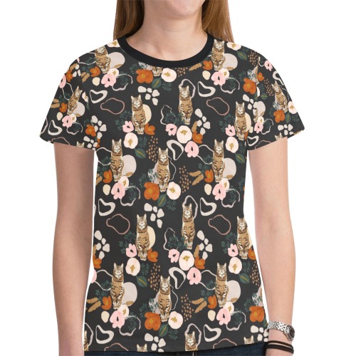 FLOWERY WILD CAT II -02 New All Over Print T-shirt for Women (Model T45)