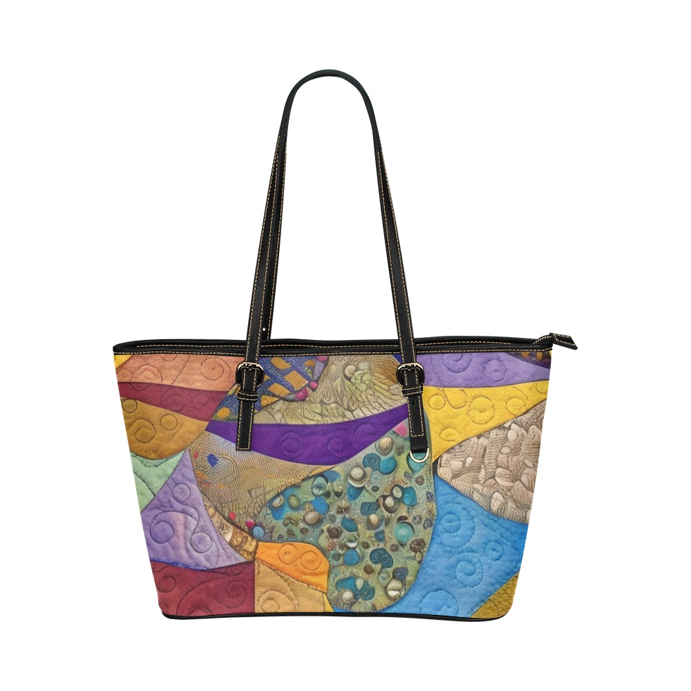 Boho Aesthetic Simulated Quilt Artwork Leather Tote Bag/Large (Model 1651)