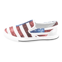 Sparkly USA flag America Red White Blue faux Sparkles patriotic bling 4th of July Slip-on Canvas Shoes for Kid (Model 019)