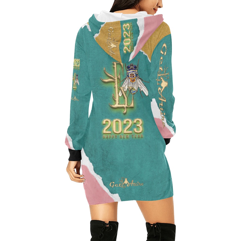 Fly Wear Happy New Year 2023 Collectable Fly All Over Print Hoodie Mini Dress (Model H27)