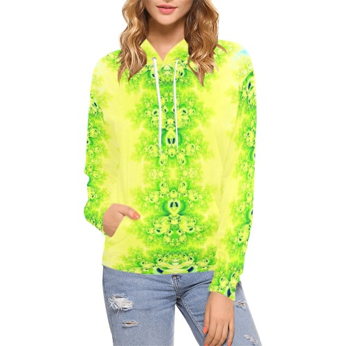 Sunny Ukrainian Sunflowers Frost Fractal All Over Print Hoodie for Women (USA Size) (Model H13)