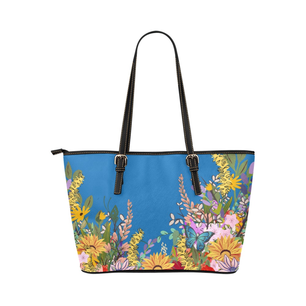 BUTTERFLY FLOWER GARDEN Leather Tote Bag/Large (Model 1651)