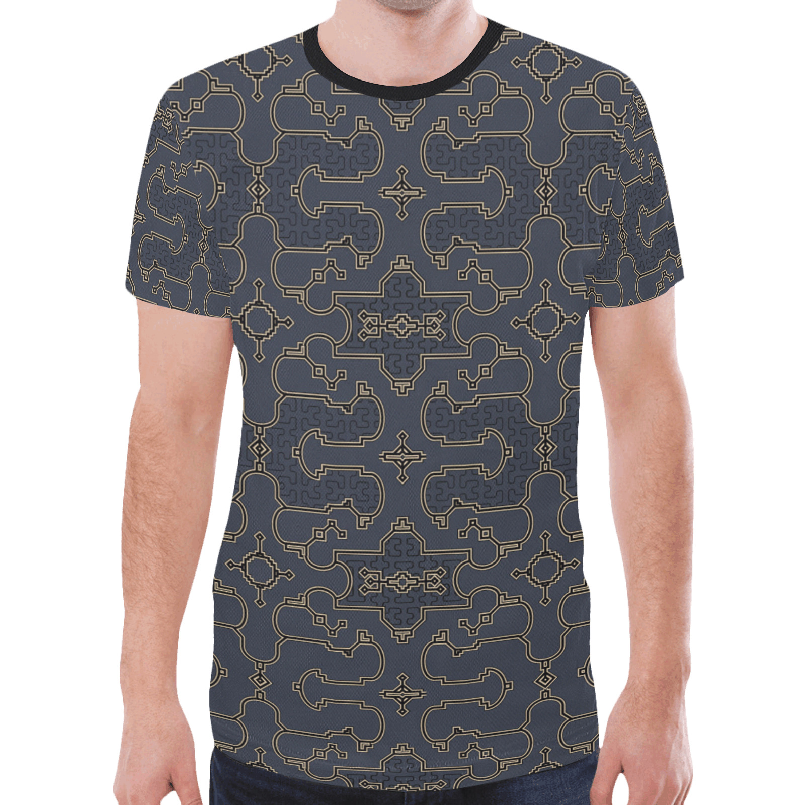 Shipibo in Grey Black and gold tones New All Over Print T-shirt for Men (Model T45)