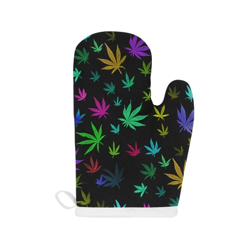 Rainbow Pot Leaves Linen Oven Mitt (Two Pieces)