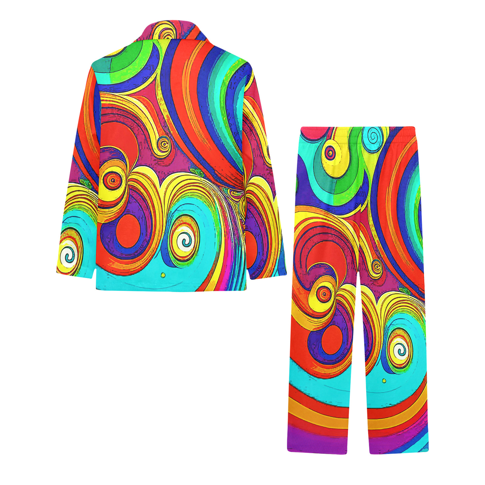 Colorful Groovy Rainbow Swirls Big Girls' V-Neck Long Pajama Set