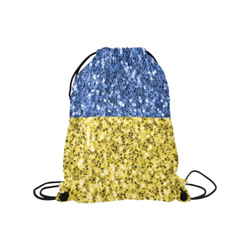 Blue yellow Ukraine flag glitter faux sparkles Medium Drawstring Bag Model 1604 (Twin Sides) 13.8"(W) * 18.1"(H)