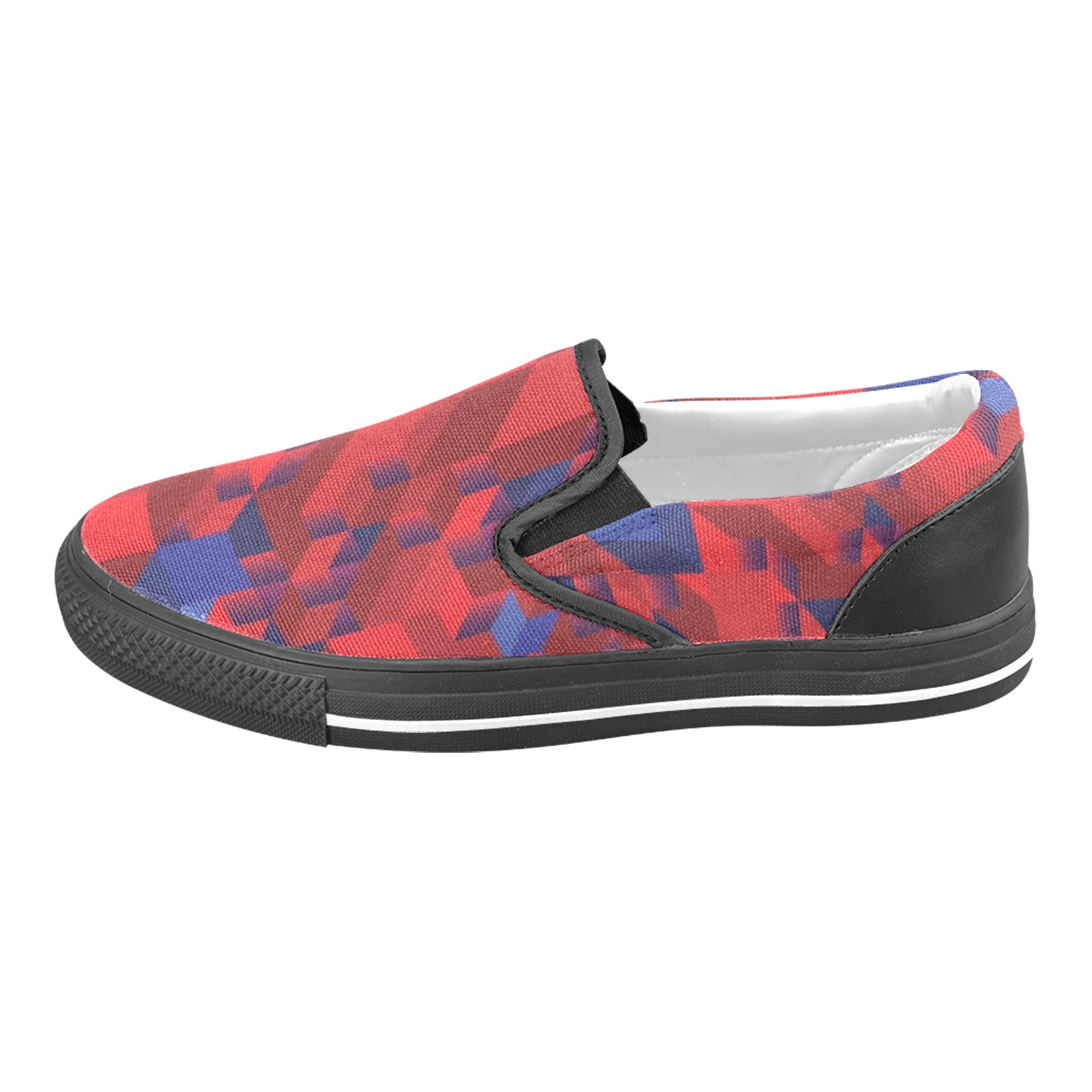 Red Abstract Geometric Men's Slip-on Canvas Shoes (Model 019)