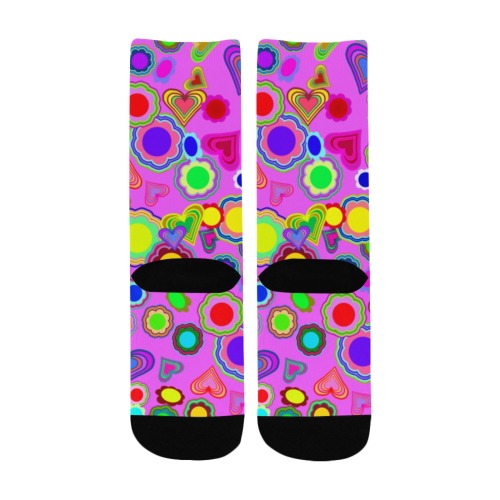 Groovy Hearts and Flowers Pink Custom Socks for Kids