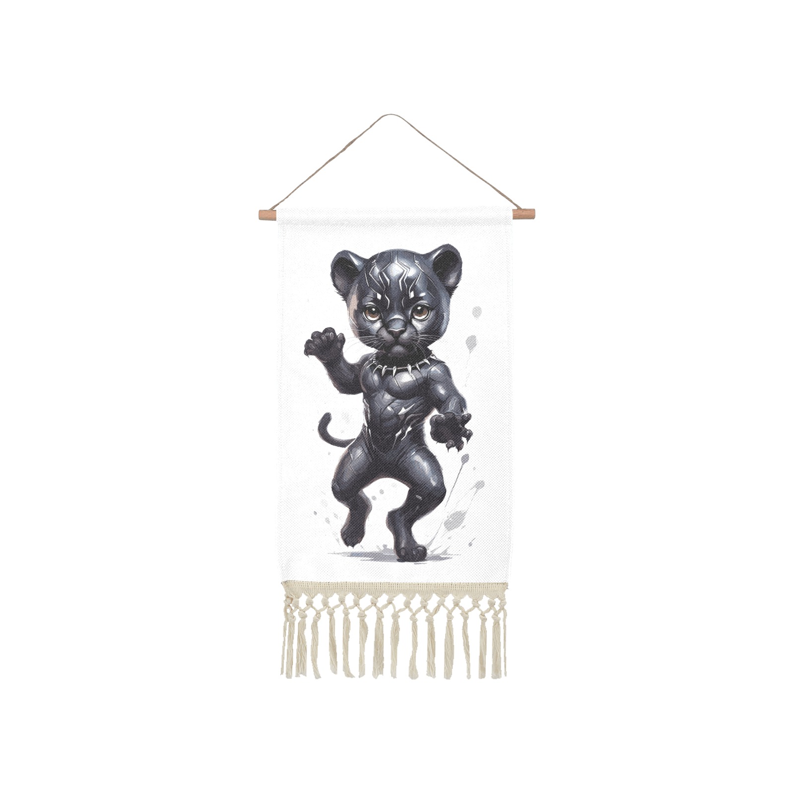 Funny fantasy black panther puppy tribal art. Linen Hanging Poster