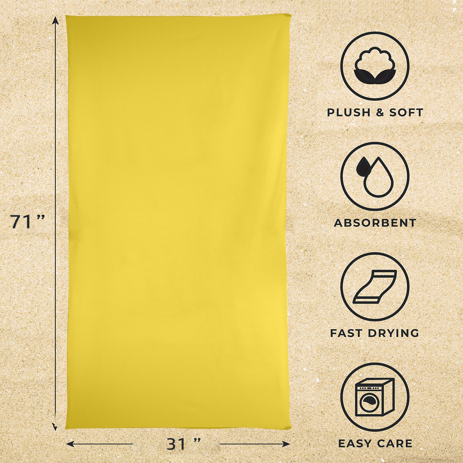 yellow Beach Towel 31"x71"(NEW)