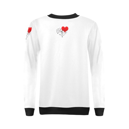 Singing Heart Red Song Black Music Love Romantic All Over Print Crewneck Sweatshirt for Women (Model H18)