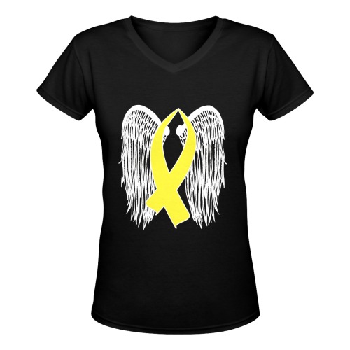 Winged Awareness Ribbon (Yellow) Women's Deep V-neck T-shirt (Model T19)
