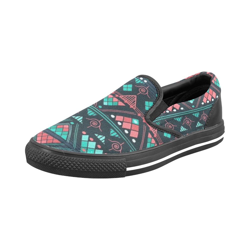 Akwete Inspired slip_on_canvas_women_s_shoes_model_019-175 Women's Slip-on Canvas Shoes (Model 019)