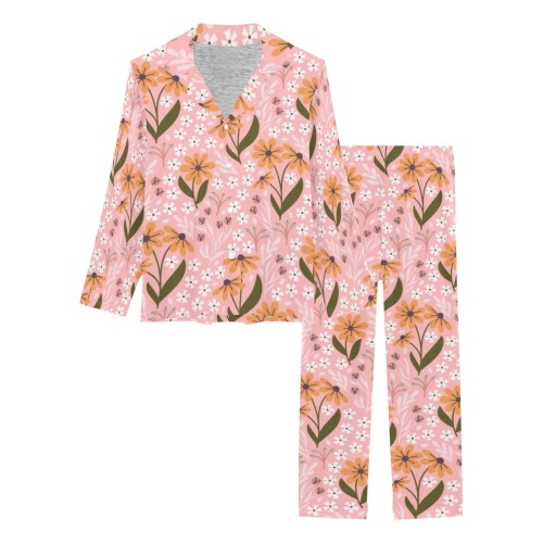Pink Flowers 4 Women's Long Pajama Set