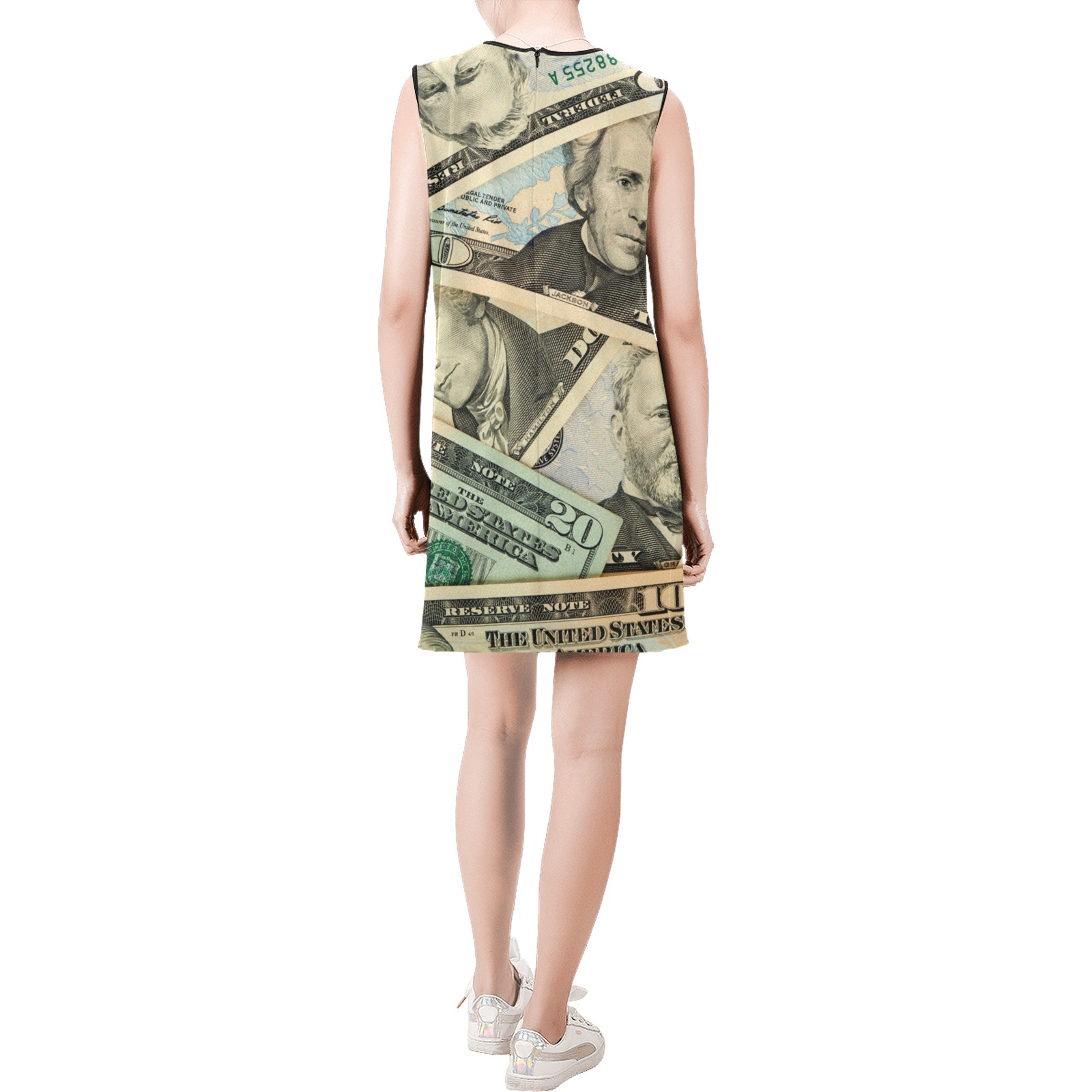 US PAPER CURRENCY Sleeveless Round Neck Shift Dress (Model D51)
