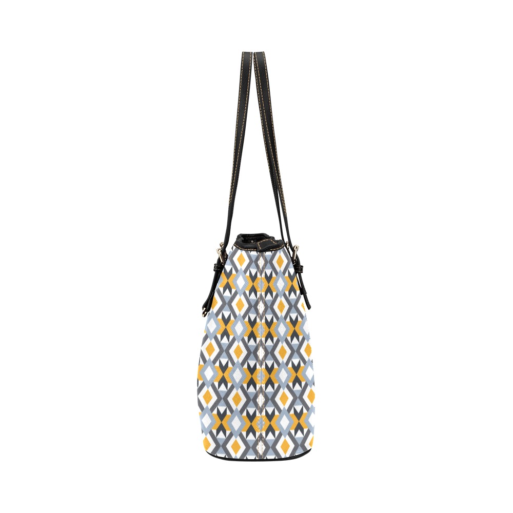 Retro Angles Abstract Geometric Pattern Leather Tote Bag/Small (Model 1651)