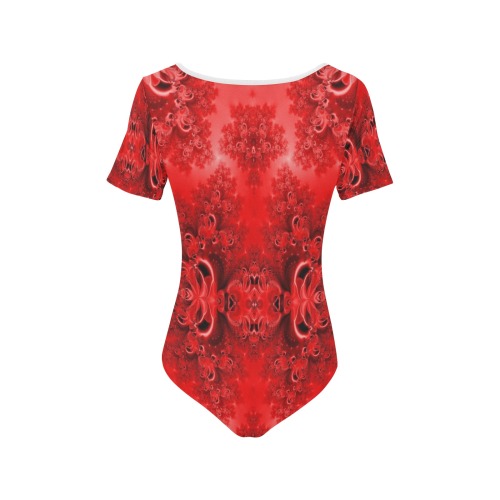Fiery Red Rose Garden Frost Fractal Women's Short Sleeve Bodysuit