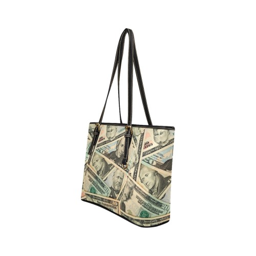 US PAPER CURRENCY Leather Tote Bag/Small (Model 1640)