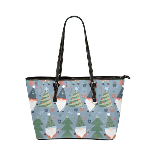 Adorable Christmas Gnomes and Trees Leather Tote Bag/Small (Model 1651)