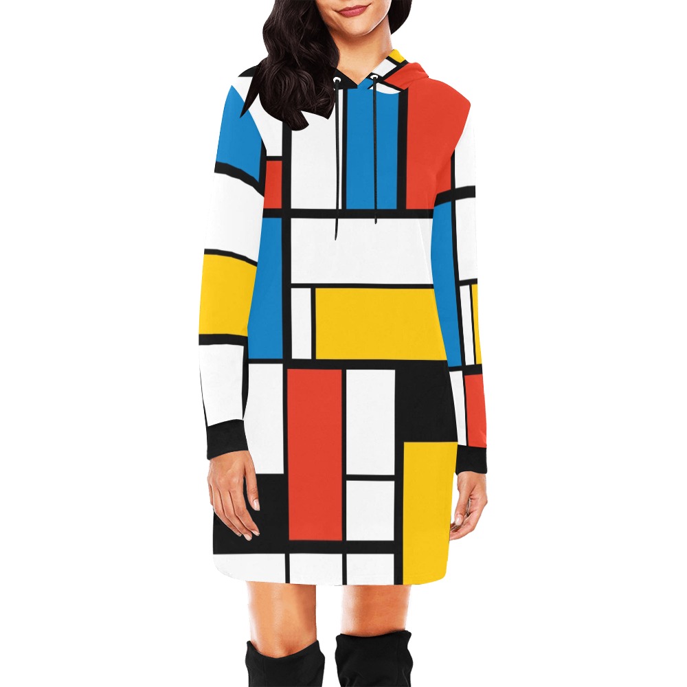 Mondrian De Stijl Modern All Over Print Hoodie Mini Dress (Model H27)