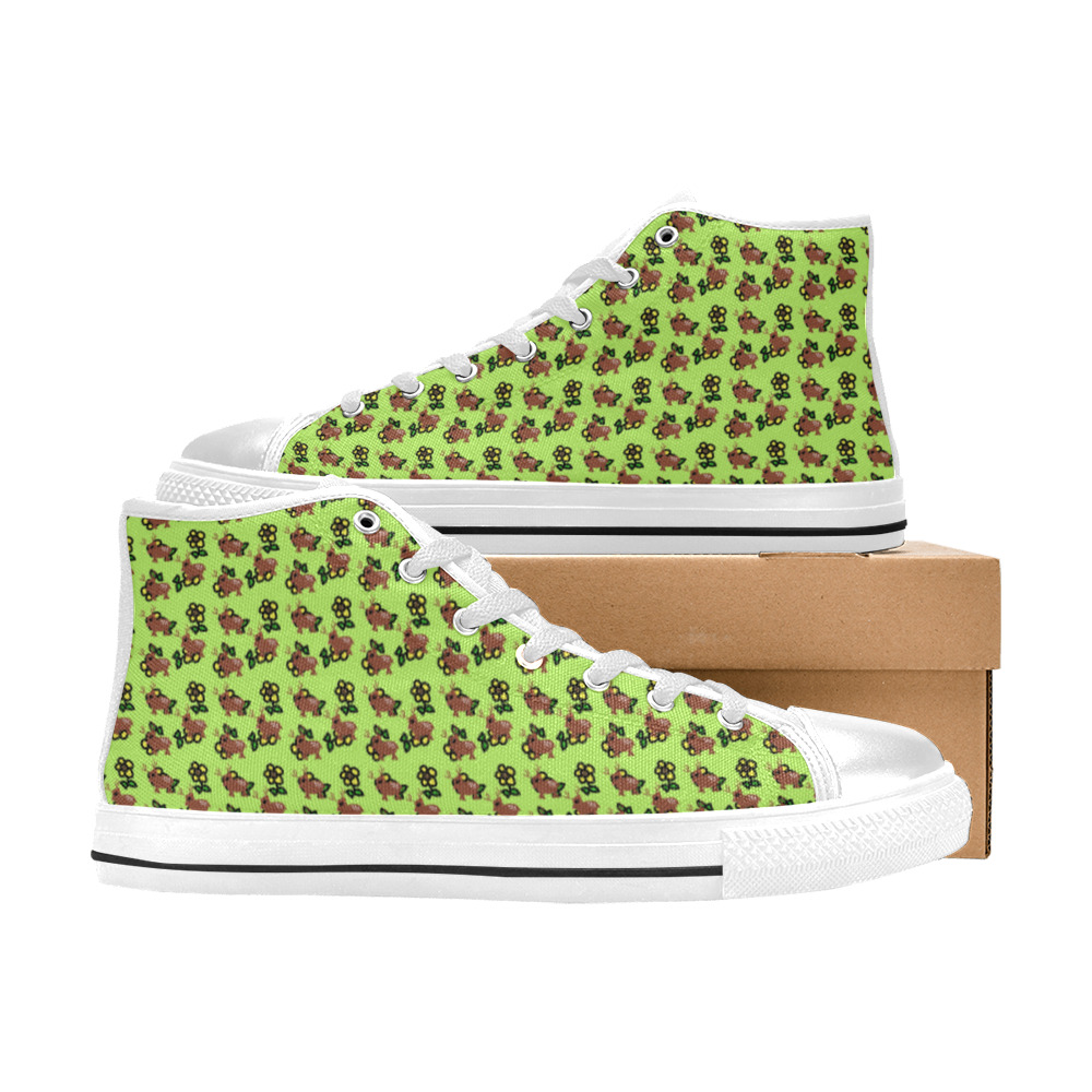 cute deer pattern green High Top Canvas Shoes for Kid (Model 017)