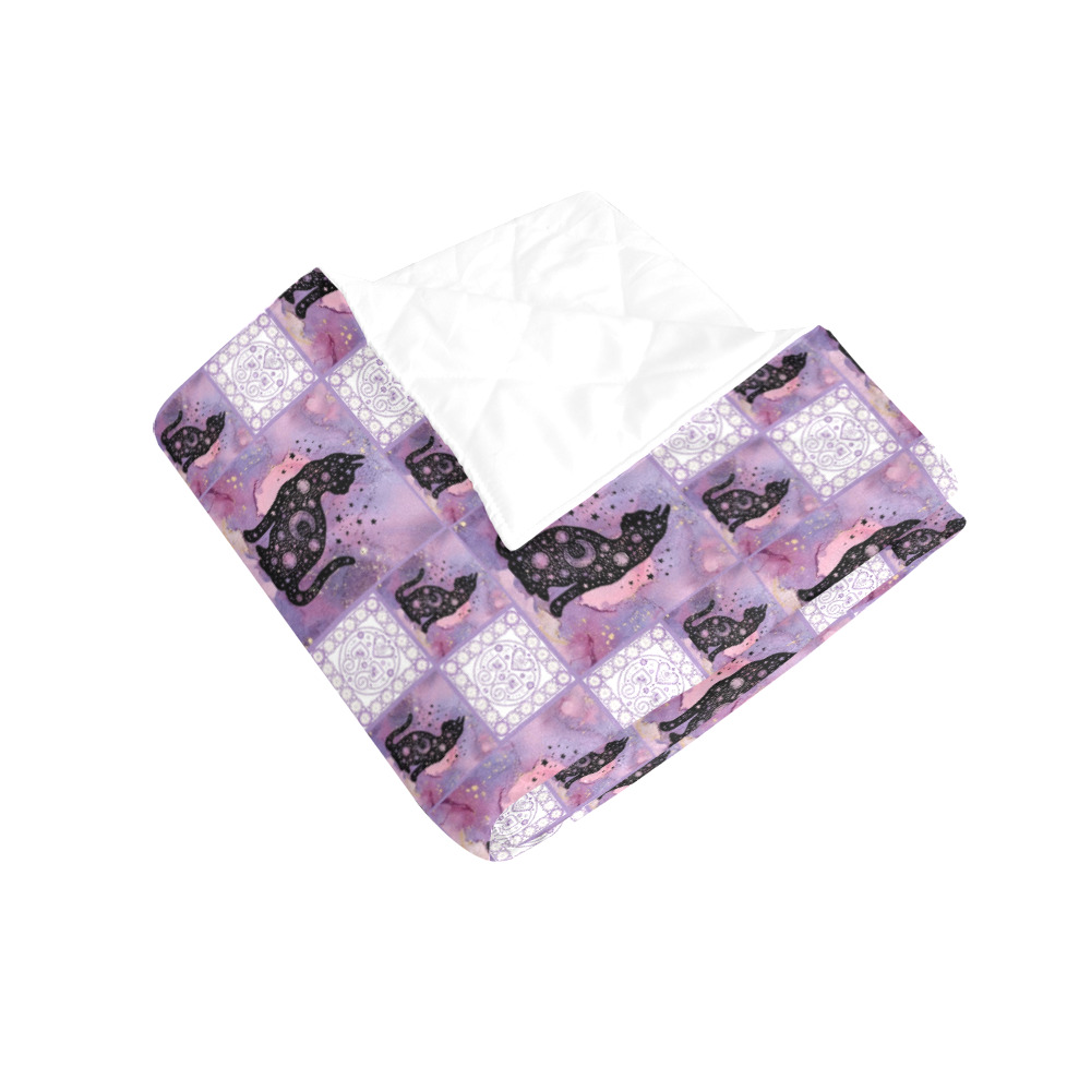 Purple Cosmic Cats Patchwork Pattern Quilt 40"x50"