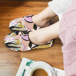 Tropical modern simple graphic Women's Non-Slip Cotton Slippers (Model 0602)