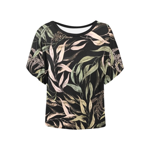 Dark Forest leaves dramatic Women's Batwing-Sleeved Blouse T shirt (Model T44)