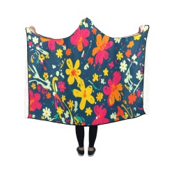 Charming colorful flowers on dark abstract art. Hooded Blanket 50''x40''