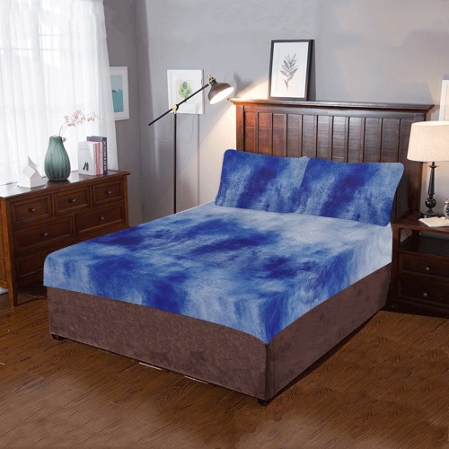 Blue Grunge Abstract 3-Piece Bedding Set
