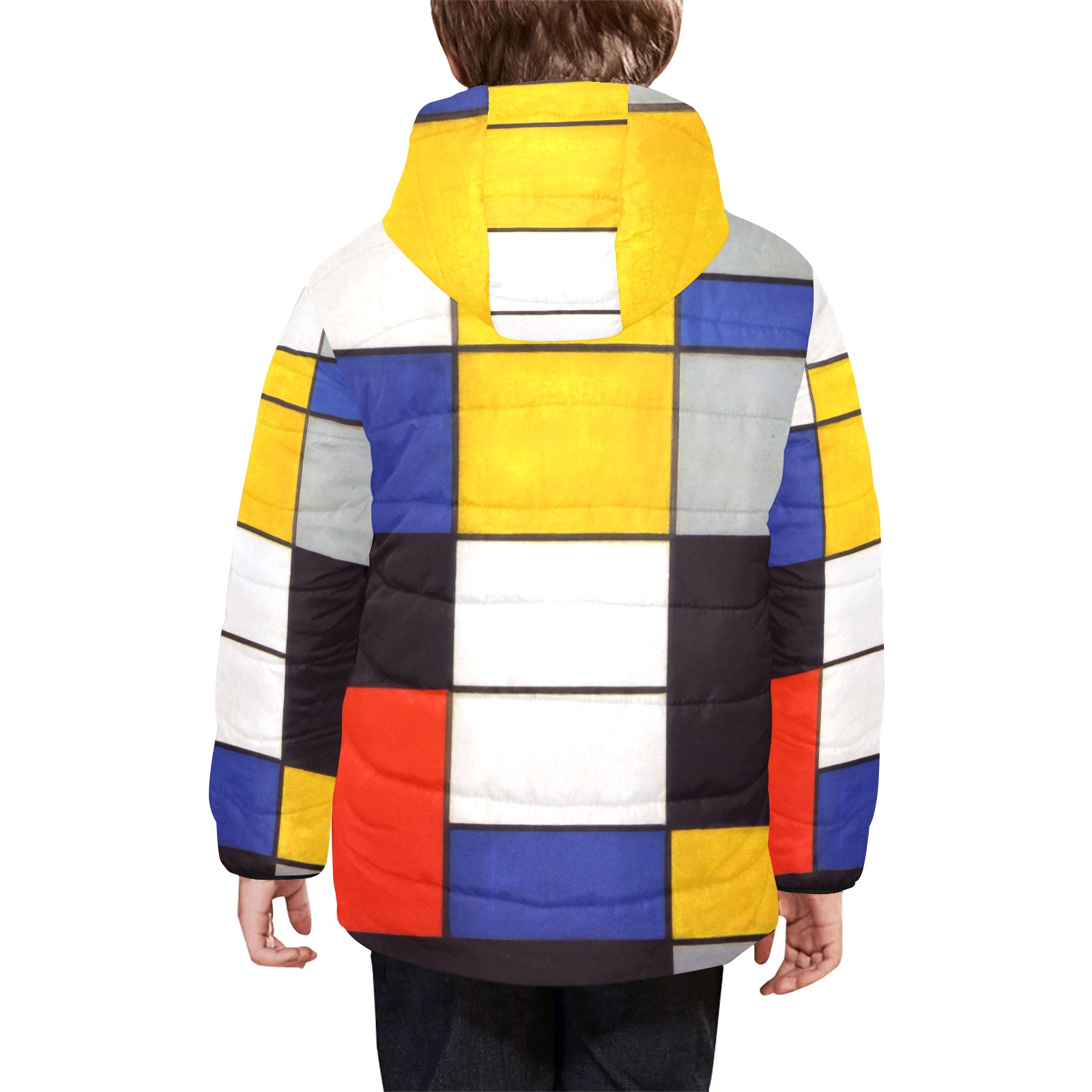 Composition A by Piet Mondrian Kids' Padded Hooded Jacket (Model H45)