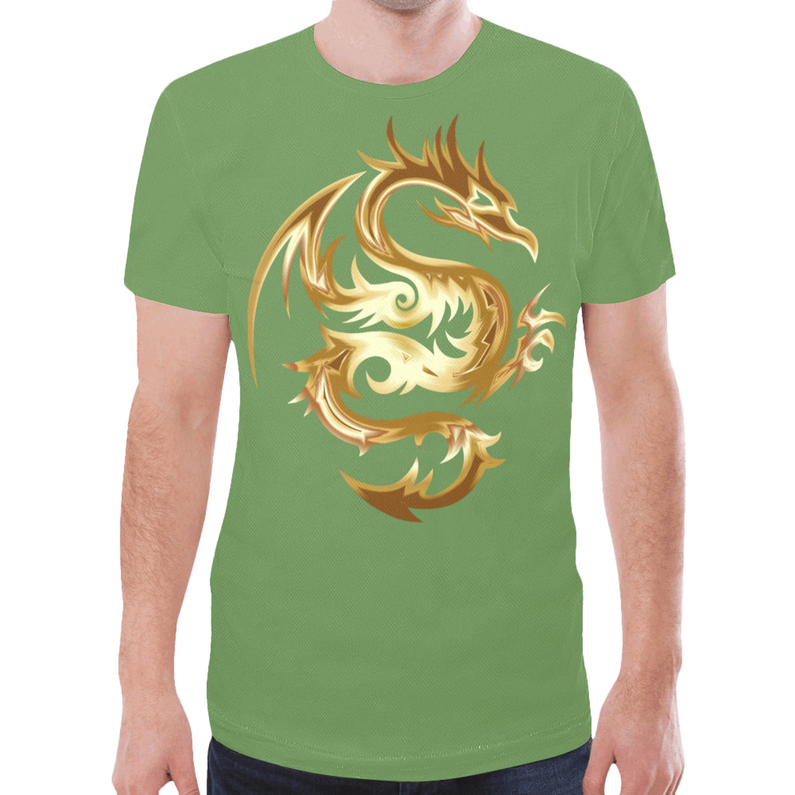 Golden Dragon Green New All Over Print T-shirt for Men (Model T45)