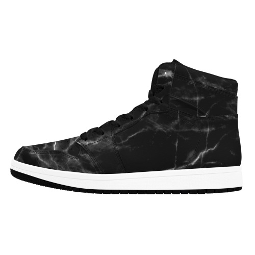 Black marble texture Men's High Top Sneakers (Model 20042)