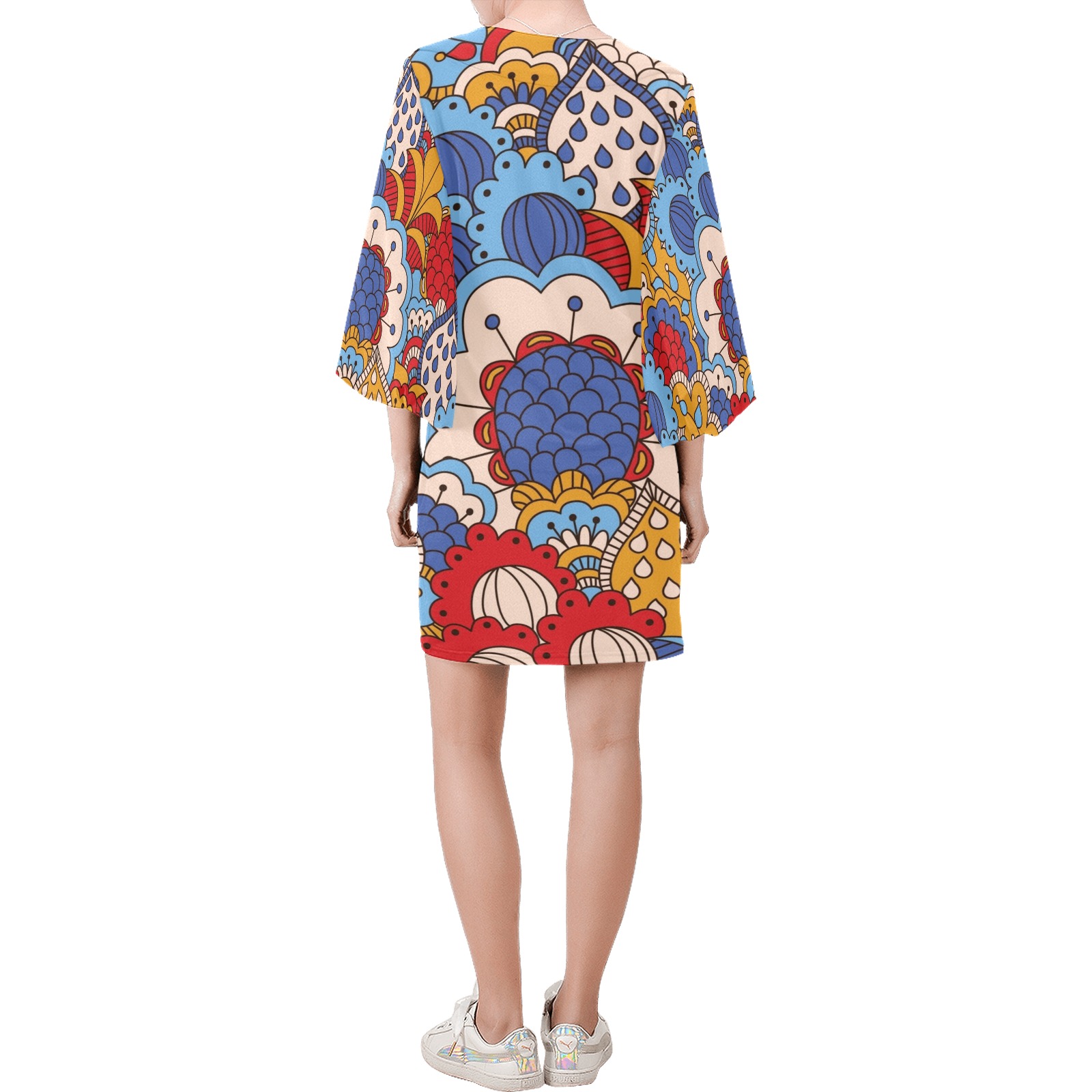 Beautiful Trendy Abstract Floral Bell Sleeve Dress (Model D52)