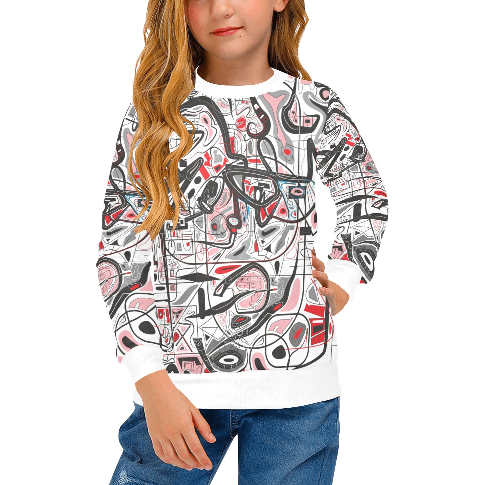 Model 2 Girls' All Over Print Crew Neck Sweater (Model H49)