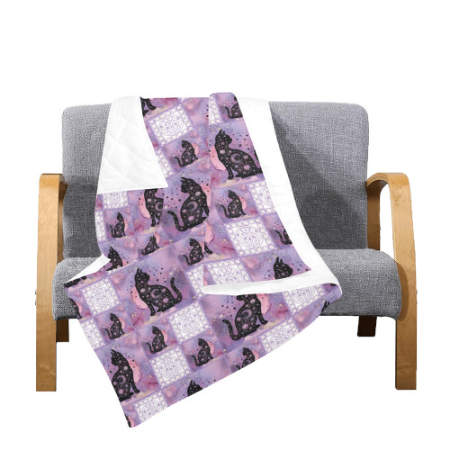 Purple Cosmic Cats Patchwork Pattern Quilt 50"x60"