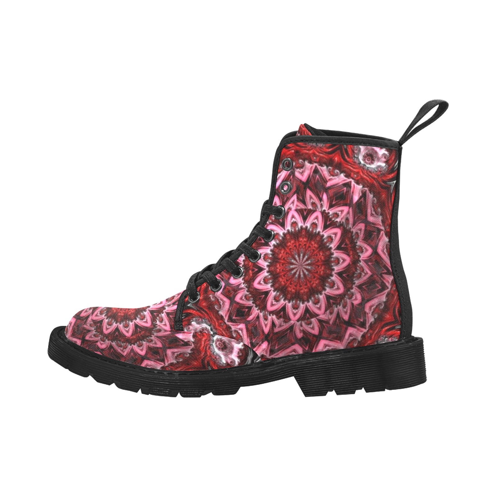 Raised Garden of Red and Pink Flowers in the Night  Fractal Abstract Martin Boots for Women (Black) (Model 1203H)