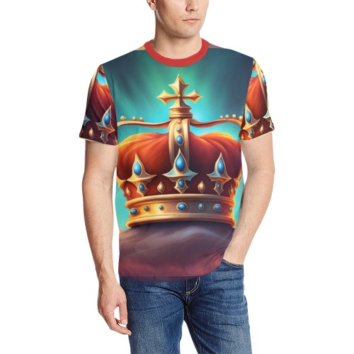 Image of royal crown that’s fit for king soloman with a fire back ground Men's All Over Print T-Shirt (Solid Color Neck) (Model T63)