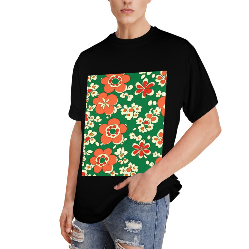 mid century retro floral 1970s 1960s pattern 94 Men's Glow in the Dark T-shirt (Front Printing)