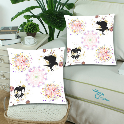 Harlequin and Crow Magic Square Fantasy Art Custom Zippered Pillow Cases 18"x 18" (Twin Sides) (Set of 2)