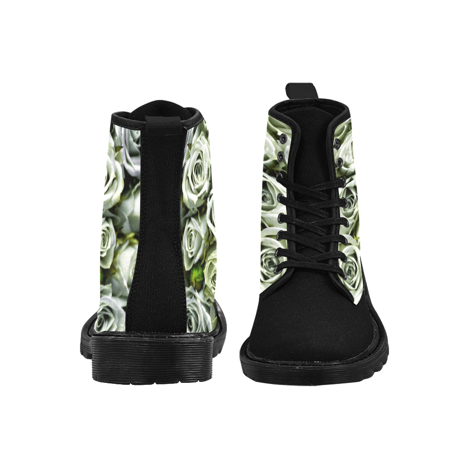 WHITE ROSE GARDEN - BLACK TOE Martin Boots for Women (Black) (Model 1203H)