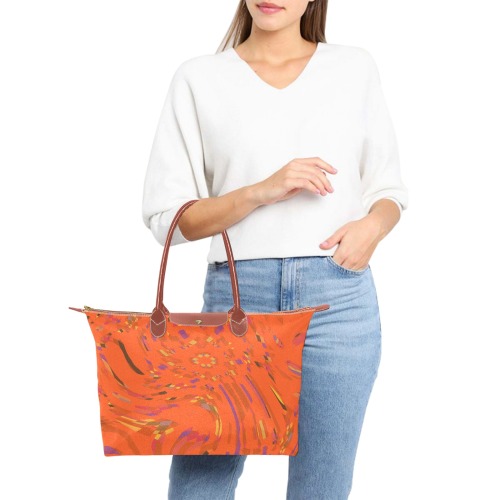 Bright Orange Swirling Abstract Single-Shoulder Lady Handbag (Model 1714)