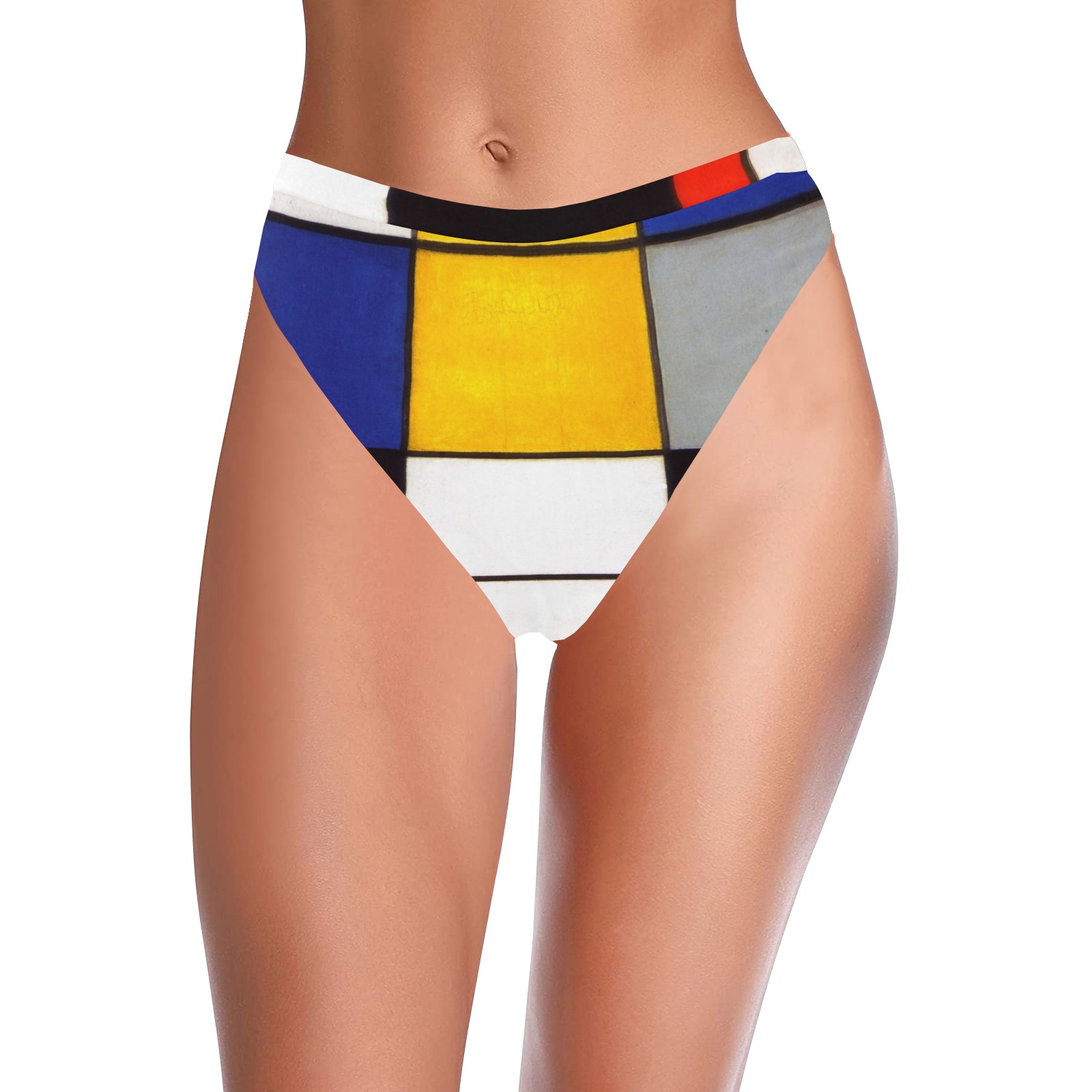 Composition A by Piet Mondrian High-Waisted High-Cut Bikini Bottom (Model S07)