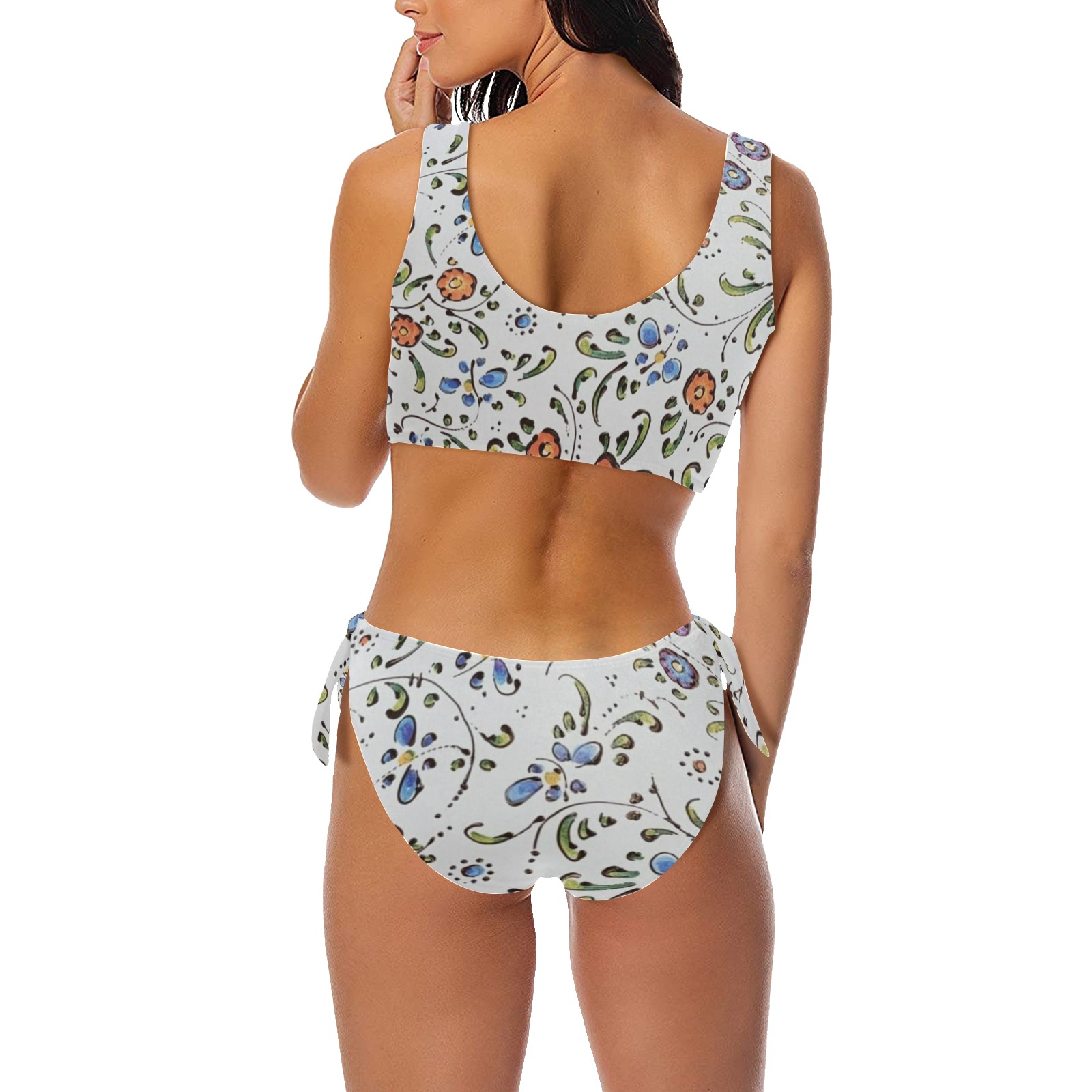 Flower Bow Tie Front Bikini Swimsuit (Model S38)