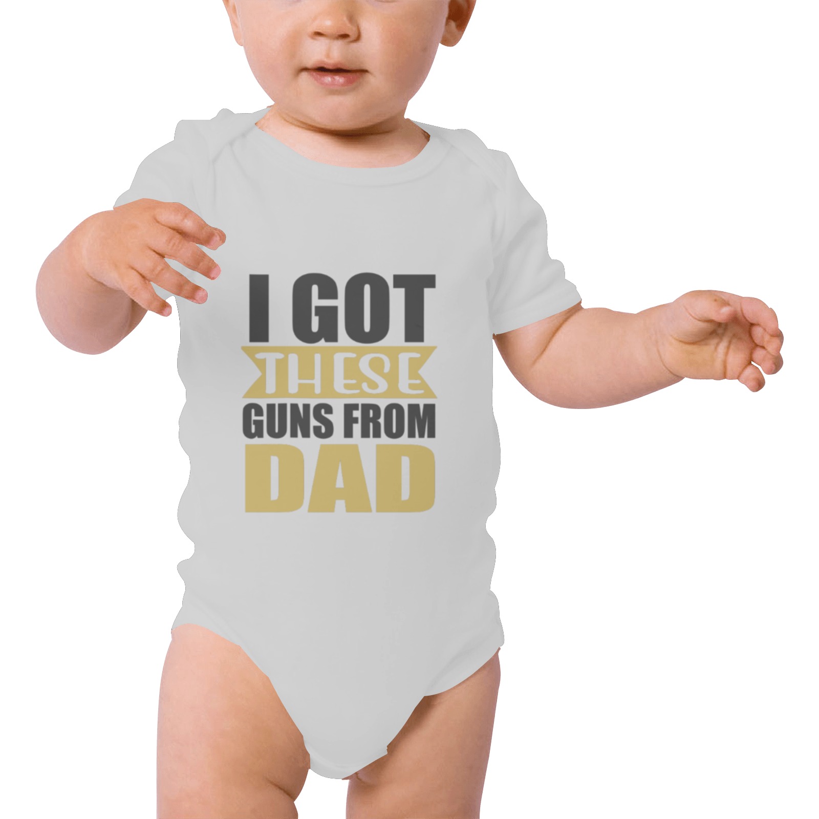 I GOT THESE GUNS FROM DAD Baby Powder Organic Short Sleeve One Piece (Model T28)