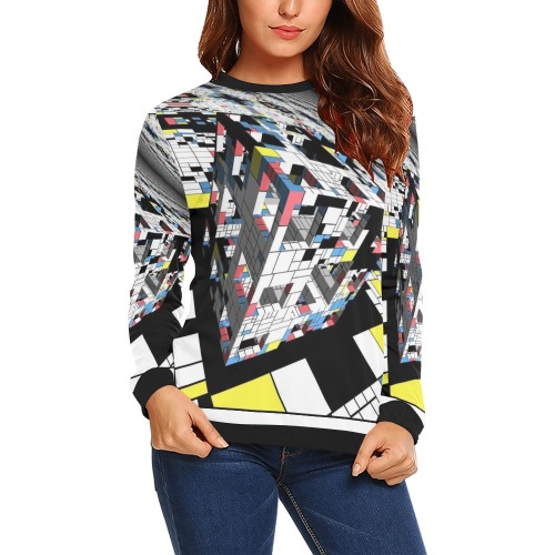 3D cube All Over Print Crewneck Sweatshirt for Women (Model H18)