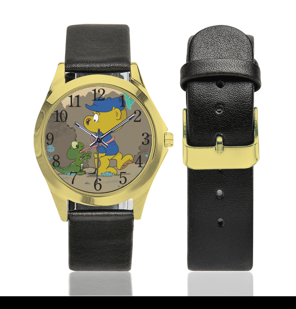 Ferald and The Baby Lizard Unisex Silver-Tone Round Leather Watch (Model 216)